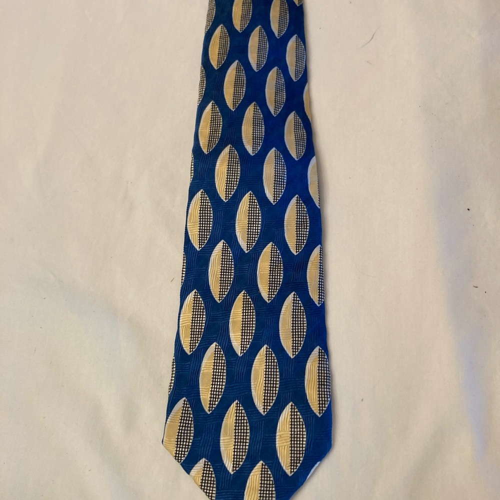 Lands' End Navy and Yellow Geometric Tie